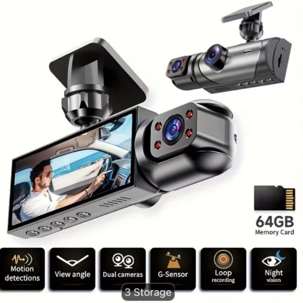 PODOFO Dual Camera Car Dash Cam, Front 1080P Built-in 480P  64 GB Memory Card